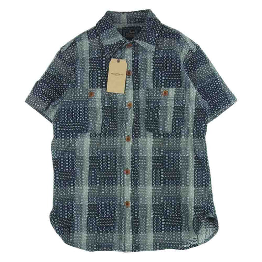 STUDIO D’ARTISAN ステュディオダルチザン 5667 NORAGI SASHIKO 野良着 刺し子 ジャガード 半袖 ワーク シャツ グレー系 ブラック系 BK 38【美品】【中古】