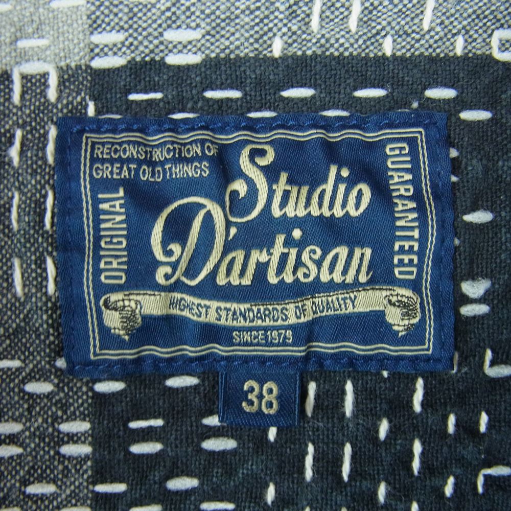 STUDIO D’ARTISAN ステュディオダルチザン 5667 NORAGI SASHIKO 野良着 刺し子 ジャガード 半袖 ワーク シャツ グレー系 ブラック系 BK 38【美品】【中古】