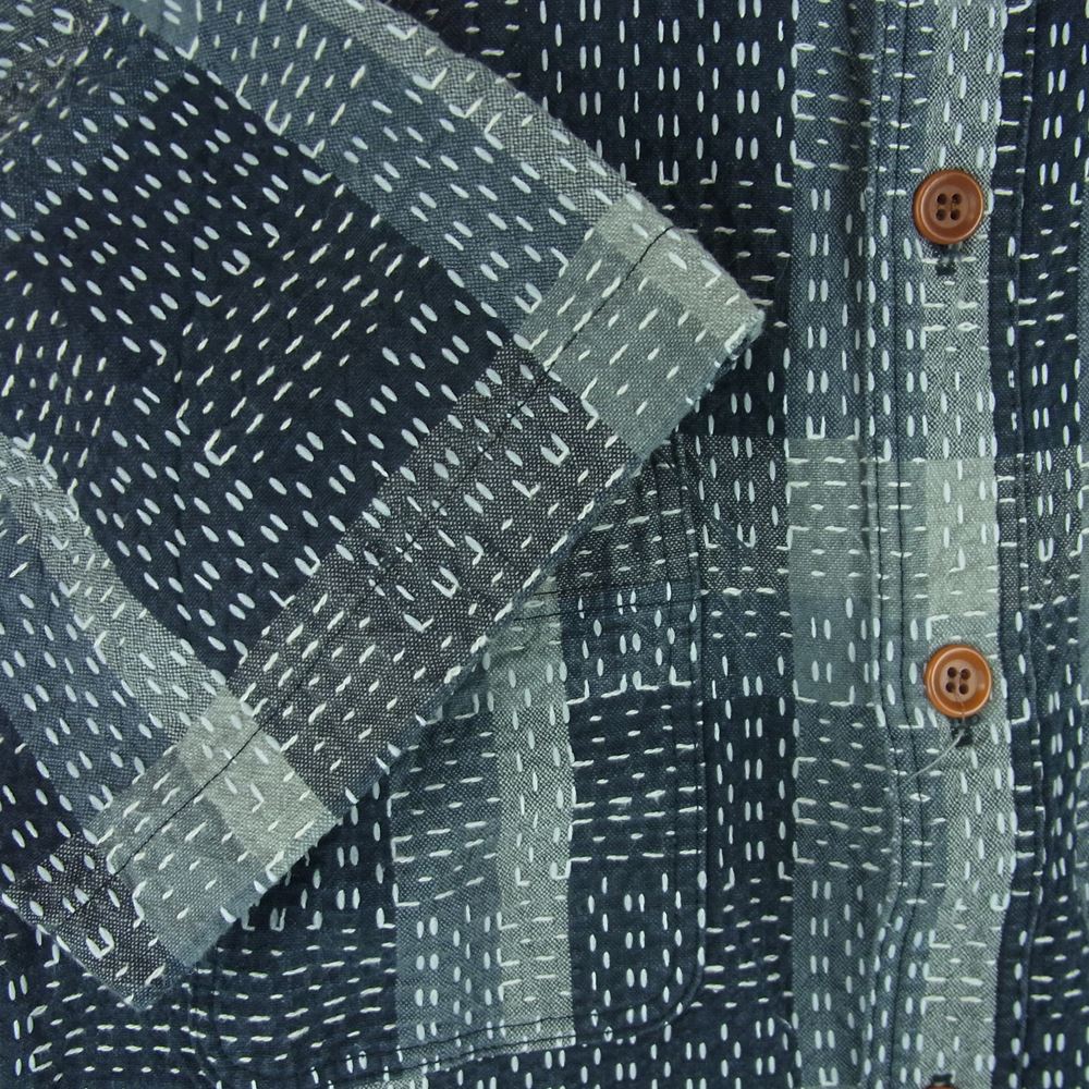 STUDIO D’ARTISAN ステュディオダルチザン 5667 NORAGI SASHIKO 野良着 刺し子 ジャガード 半袖 ワーク シャツ グレー系 ブラック系 BK 38【美品】【中古】