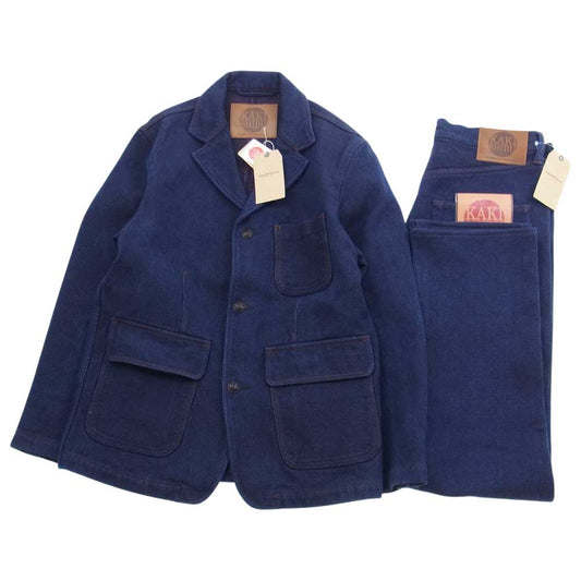 STUDIO D’ARTISAN ステュディオダルチザン D4522 D1830 KAKISHIBU SASHIKO 柿渋染め 刺し子 デニム ジャケット パンツ セットアップ インディゴブルー系 38【美品】【中古】