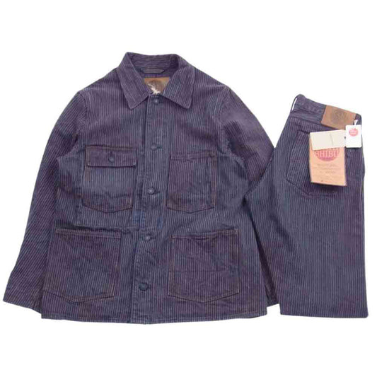 STUDIO D’ARTISAN ステュディオダルチザン 4524 1831 KAKISHIBU DENIM HICKORY COVERALL 柿渋デニム ランダム ヒッコリー カバーオールジャケット パンツ セットアップ ブラウン系 38 パンツ32【美品】【中古】