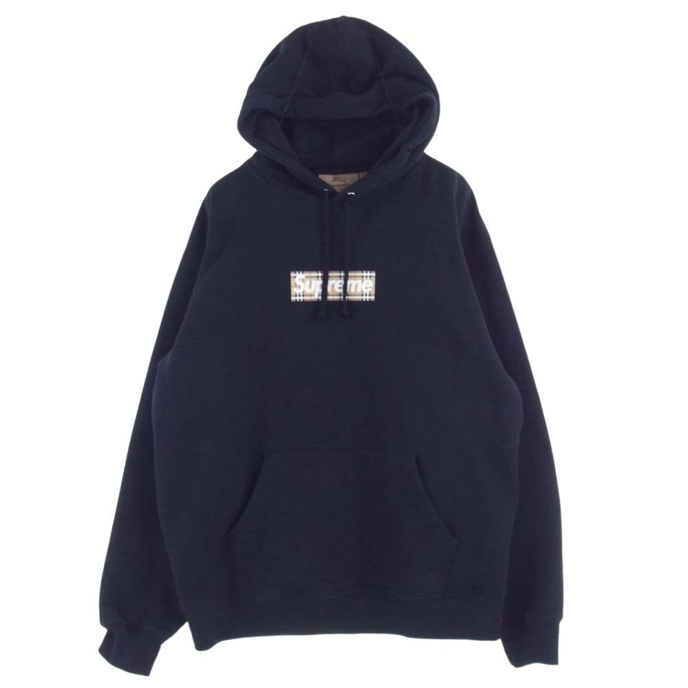 Supreme シュプリーム 22SS Burberry Box Logo Hooded Sweatshirt バーバリー ボックス ロゴ フーディー スウェットシャツ ブラック系 L【中古】