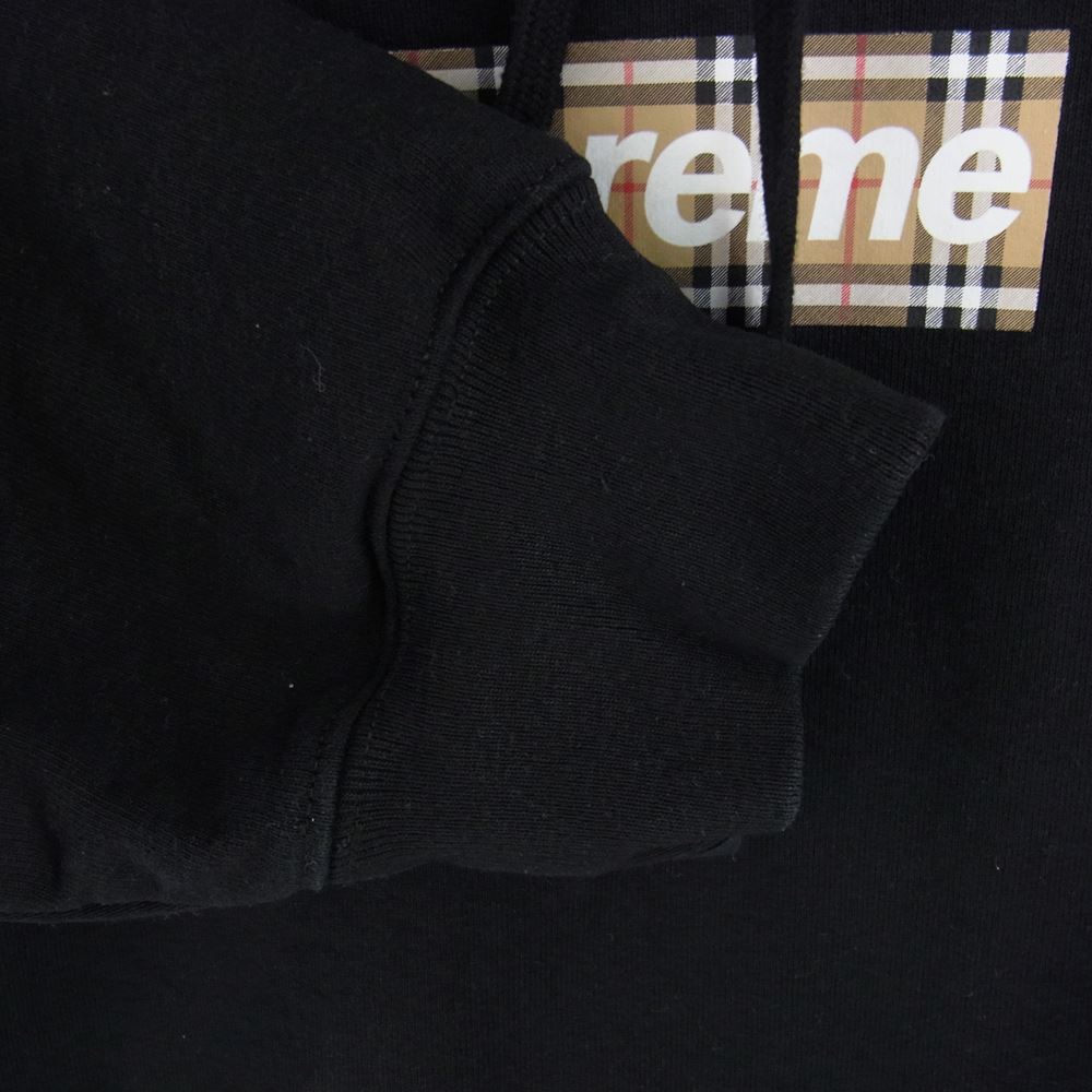 Supreme シュプリーム 22SS Burberry Box Logo Hooded Sweatshirt バーバリー ボックス ロゴ フーディー スウェットシャツ ブラック系 L【中古】