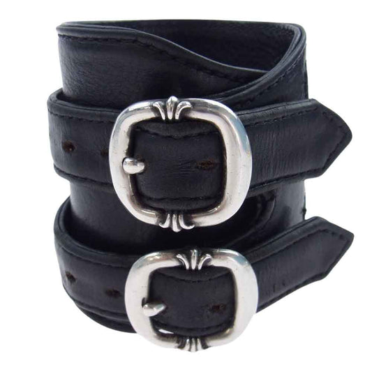 CHROME HEARTS クロムハーツ（原本無） R&R ロックンロール ガンスリンガー ダブル レザー ブレスレット ブラック系【中古】