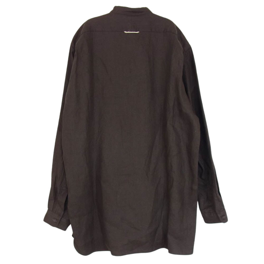 YAECA ヤエカ 49105 スタンドカラー プルオーバー リネン 長袖 シャツ ブラウン系 S【美品】【中古】
