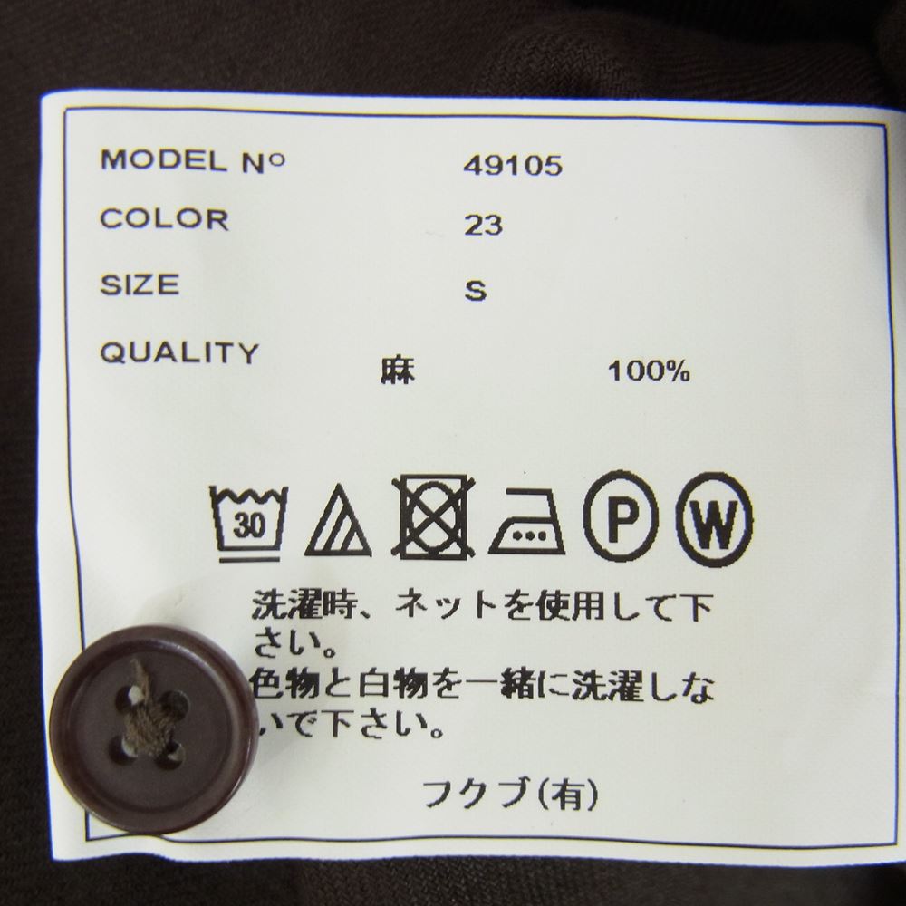 YAECA ヤエカ 49105 スタンドカラー プルオーバー リネン 長袖 シャツ ブラウン系 S【美品】【中古】