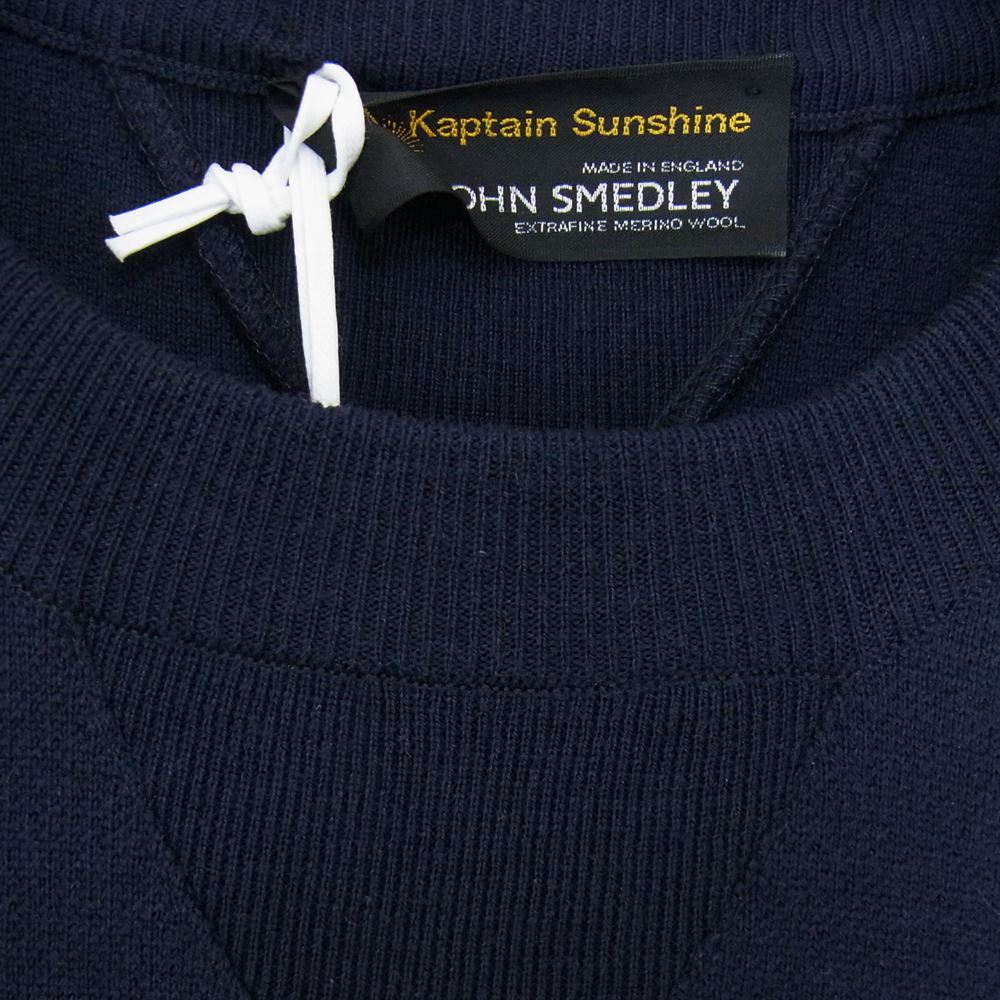 JOHN SMEDLEY ジョンスメドレー KS22FJS01 × KAPTAIN SUNSHINE キャプテンサンシャイン 1980 Double V Pullover ダブル Vネック プルオーバー スウェット ネイビー系 M【新古品】【未使用】【中古】