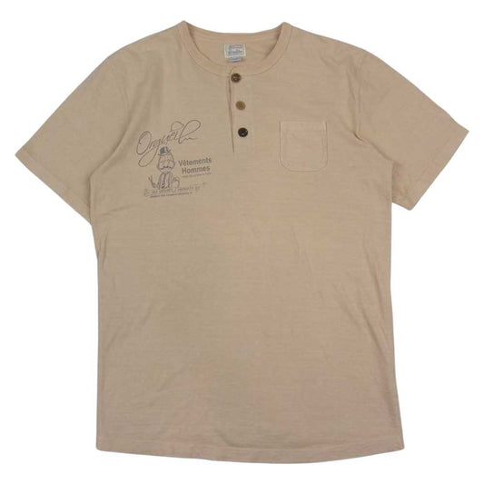 ORGUEIL オルゲイユ ヘンリーネック プリント ポケット Tシャツ ベージュ系 40【中古】
