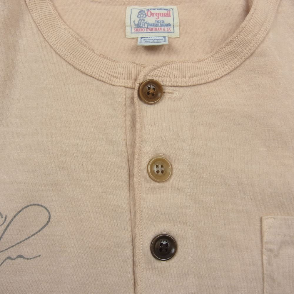 ORGUEIL オルゲイユ ヘンリーネック プリント ポケット Tシャツ ベージュ系 40【中古】