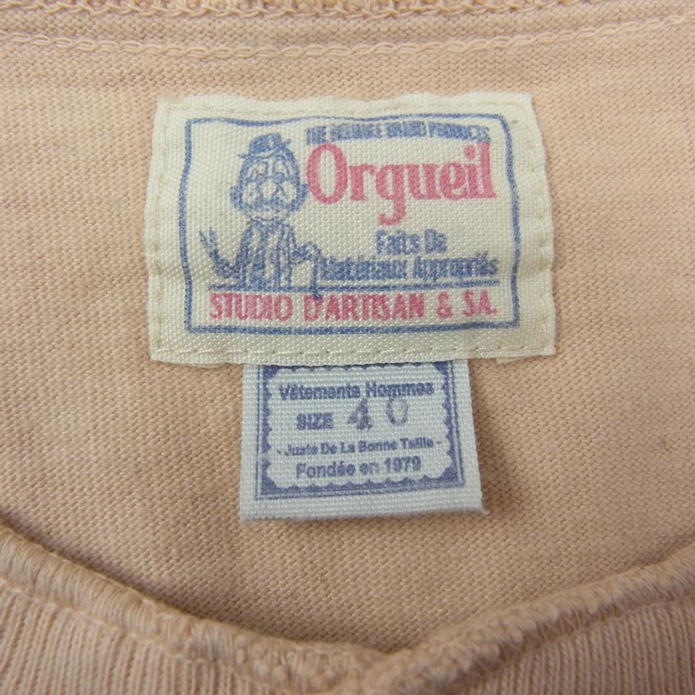 ORGUEIL オルゲイユ ヘンリーネック プリント ポケット Tシャツ ベージュ系 40【中古】
