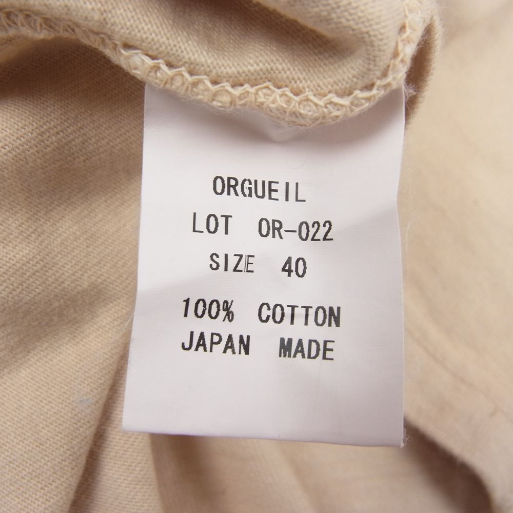 ORGUEIL オルゲイユ ヘンリーネック プリント ポケット Tシャツ ベージュ系 40【中古】
