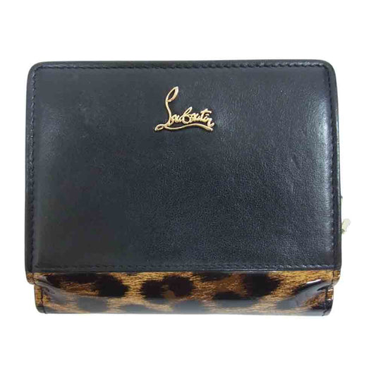 Christian Louboutin クリスチャンルブタン レオパード レザー 二つ折り財布 コンパクトウォレット ブラック系【中古】