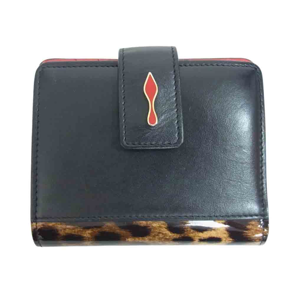 Christian Louboutin クリスチャンルブタン レオパード レザー 二つ折り財布 コンパクトウォレット ブラック系【中古】