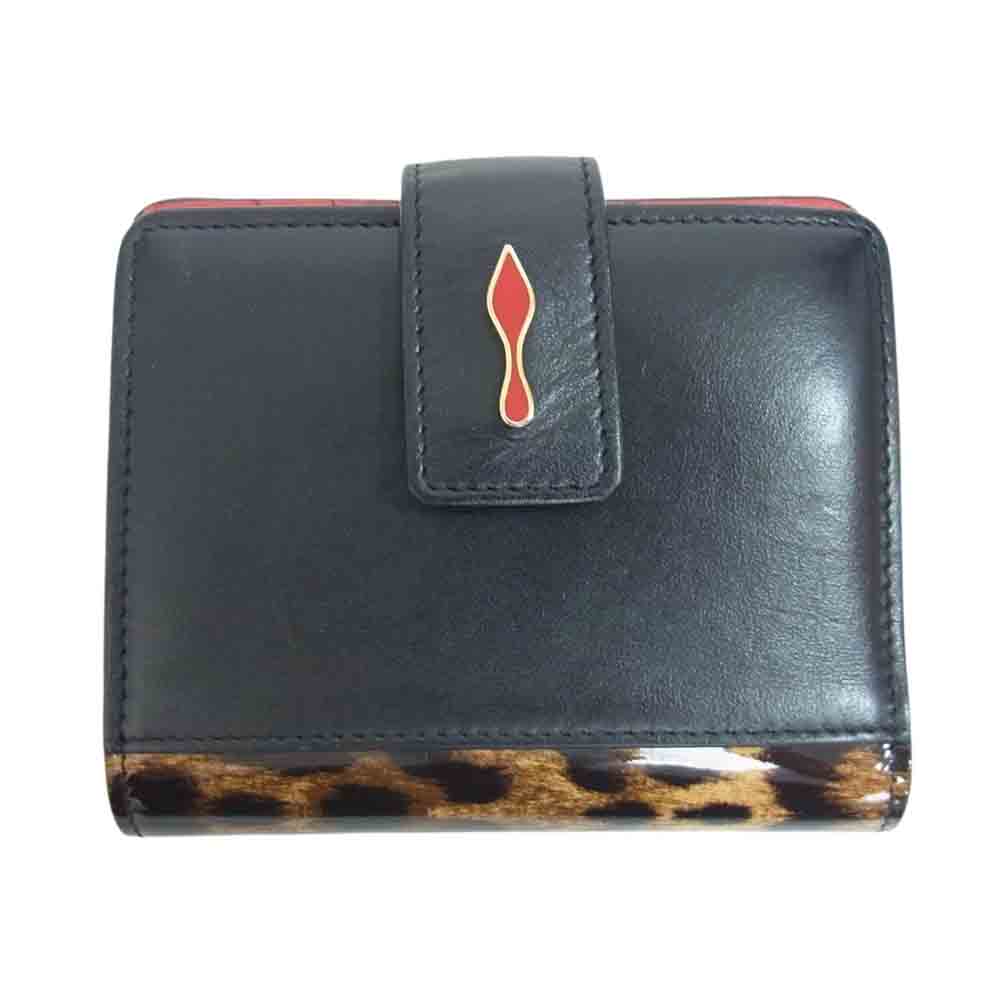 美品✨ルブタン 折り財布 パロマ レオパード レザー エナメル ブラック