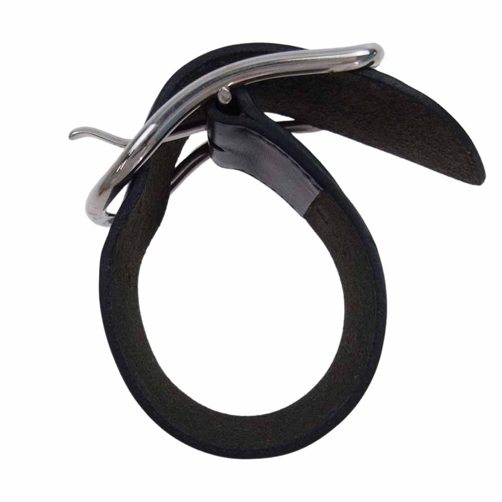 HERMES エルメス アピ GM レザー ワイド ブレスレッド ブラック系【中古】