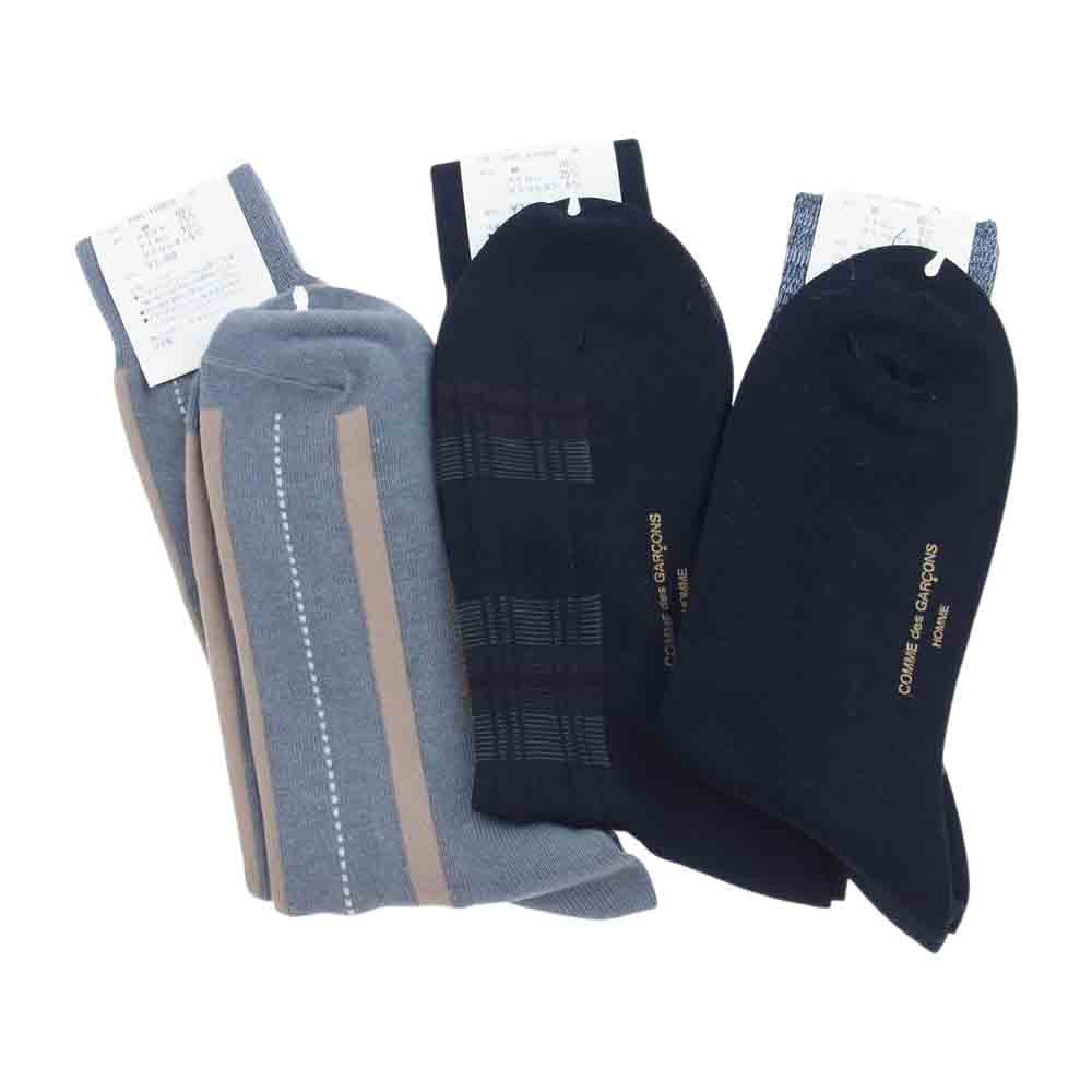 COMME des GARCONS HOMME コムデギャルソンオム ストライプ カラーブロック 切替 ロゴ ソックス 3足組 セット ブラック系 グレー系【極上美品】【中古】