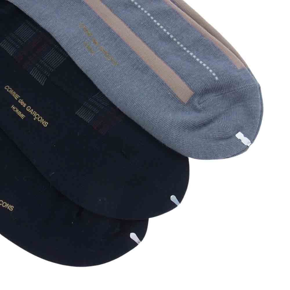 COMME des GARCONS HOMME コムデギャルソンオム ストライプ カラーブロック 切替 ロゴ ソックス 3足組 セット ブラック系 グレー系【極上美品】【中古】