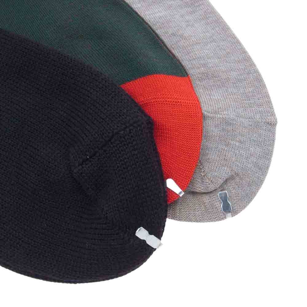 COMME des GARCONS HOMME PLUS コムデギャルソンオムプリュス ボーダー カラーブロック 切替 ロゴ ソックス 靴下 3足組 セット ブラック系 グリーン系 ブラウン系【極上美品】【中古】