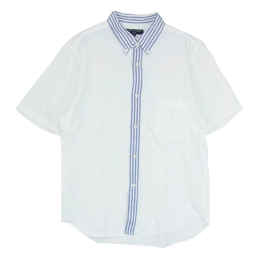 COMME des GARCONS HOMME コムデギャルソンオム AD2008 HC-B024 比翼切替 ストライプ 半袖 シャツ ポロシャツ 半袖シャツ ホワイト系 S【中古】