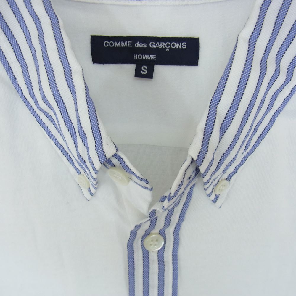 COMME des GARCONS HOMME コムデギャルソンオム AD2008 HC-B024 比翼切替 ストライプ 半袖 シャツ ポロシャツ 半袖シャツ ホワイト系 S【中古】