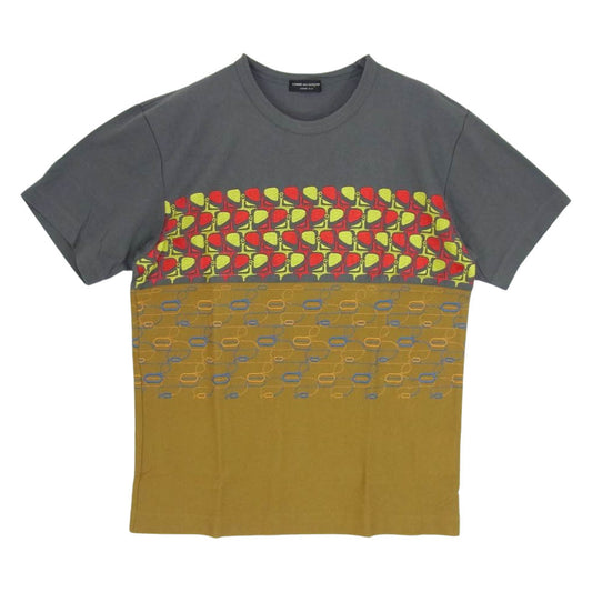 COMME des GARCONS HOMME PLUS コムデギャルソンオムプリュス AD2001 PE-T013 幾何学 切替 刺繍 クルーネック 半袖 Tシャツ グレー系 サイズ表記無【中古】