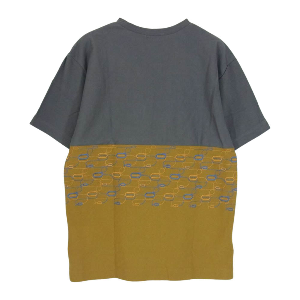 COMME des GARCONS HOMME PLUS コムデギャルソンオムプリュス AD2001 PE-T013 幾何学 切替 刺繍 クルーネック 半袖 Tシャツ グレー系 サイズ表記無【中古】