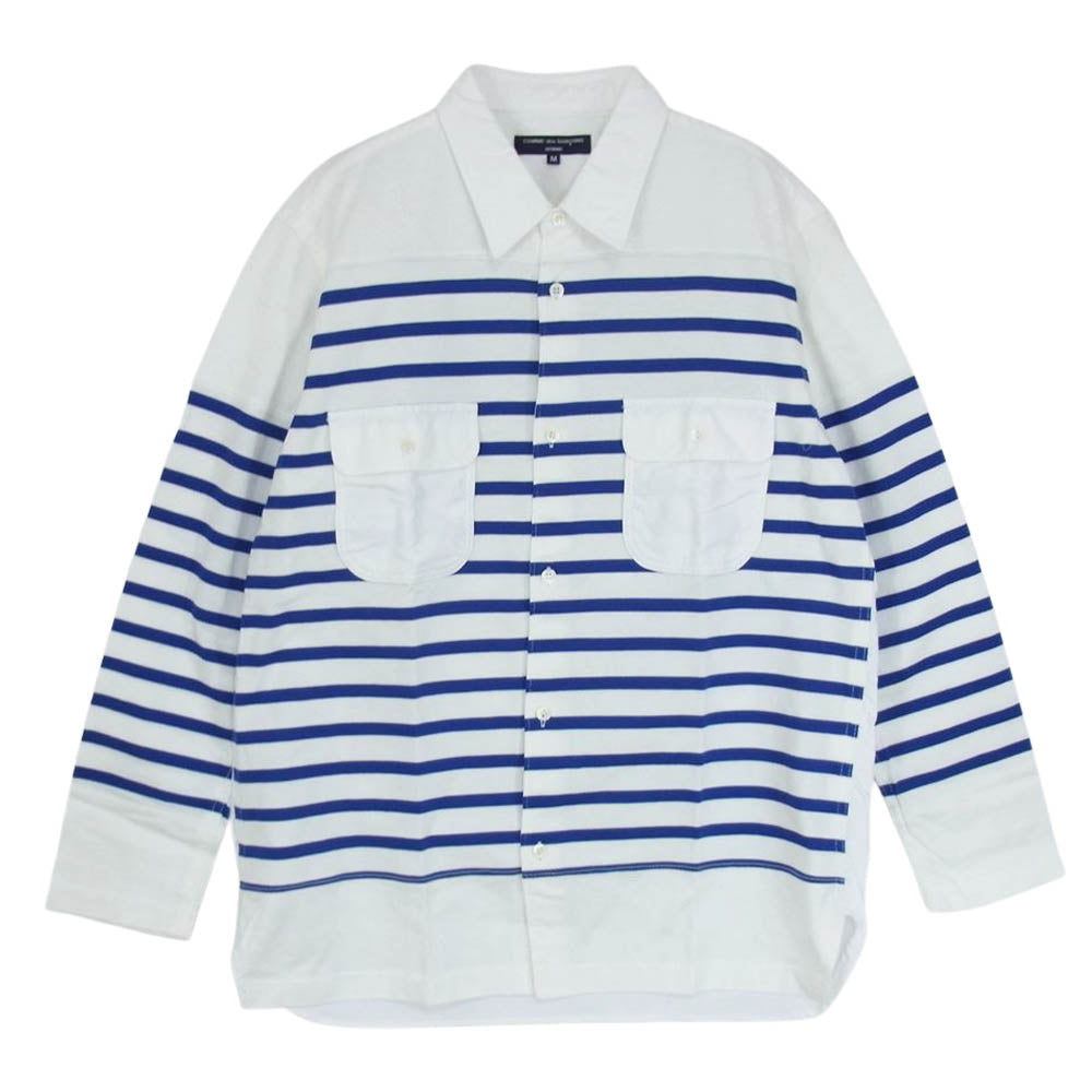 COMME des GARCONS HOMME コムデギャルソンオム AD2015 HQ-B028 ボーダー 切替 ワーク シャツ ホワイト系 M【中古】