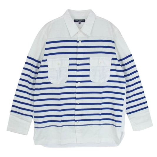 COMME des GARCONS HOMME コムデギャルソンオム AD2015 HQ-B028 ボーダー 切替 ワーク シャツ ホワイト系 M【中古】