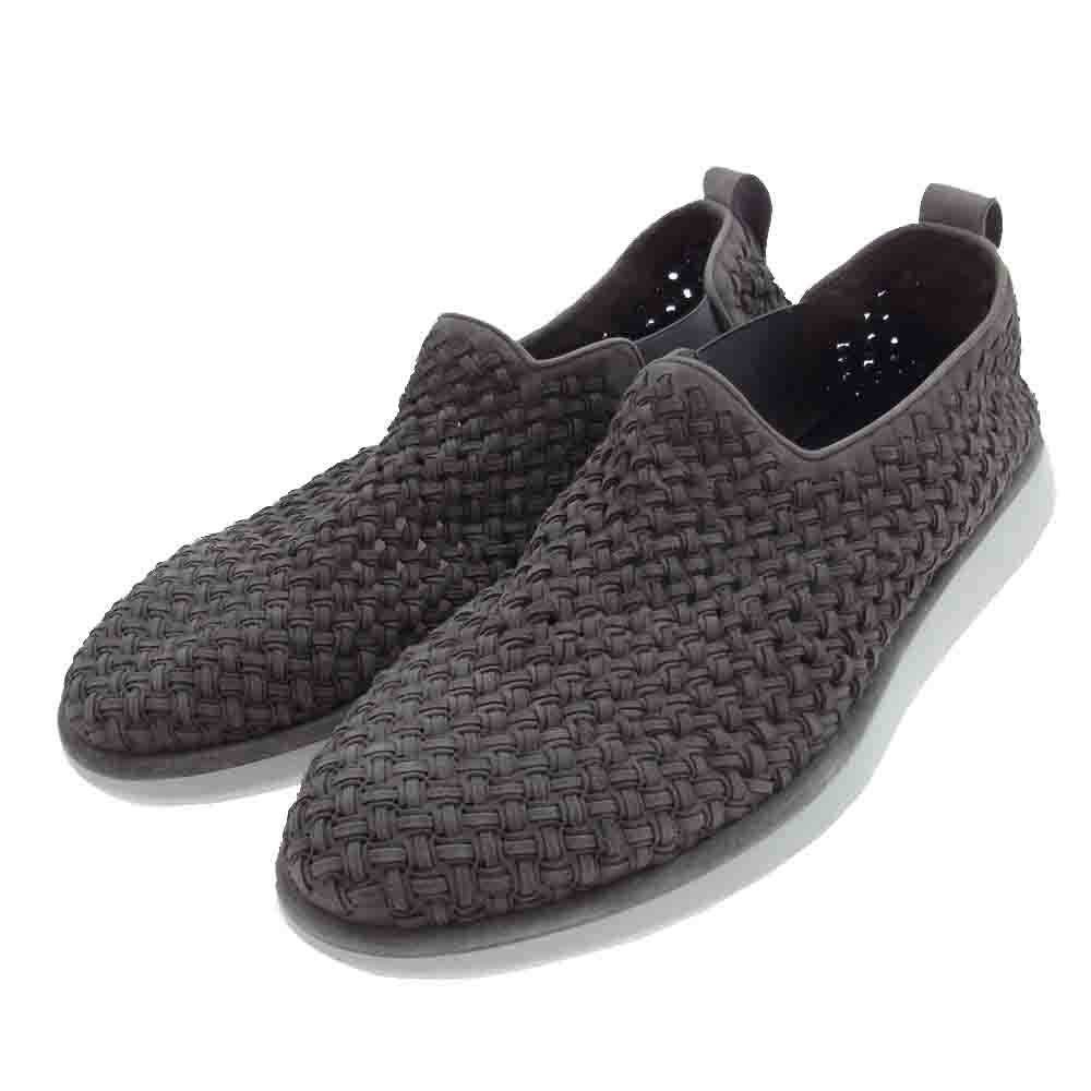 GIORGIO ARMANI ジョルジオアルマーニ 編み込み メッシュ レザー ローカット シューズ スニーカー チャコール系【中古】