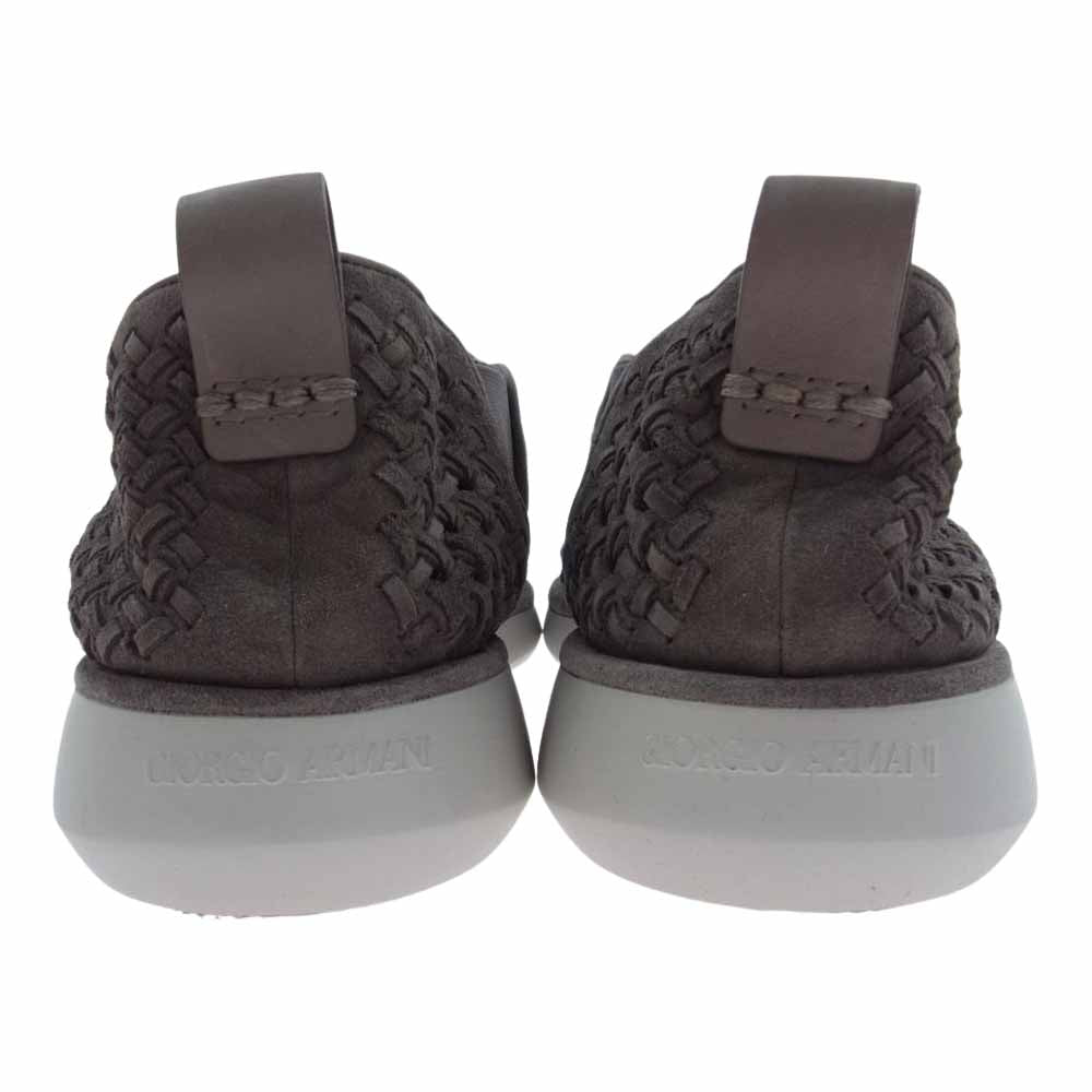 GIORGIO ARMANI ジョルジオアルマーニ 編み込み メッシュ レザー ローカット シューズ スニーカー チャコール系【中古】