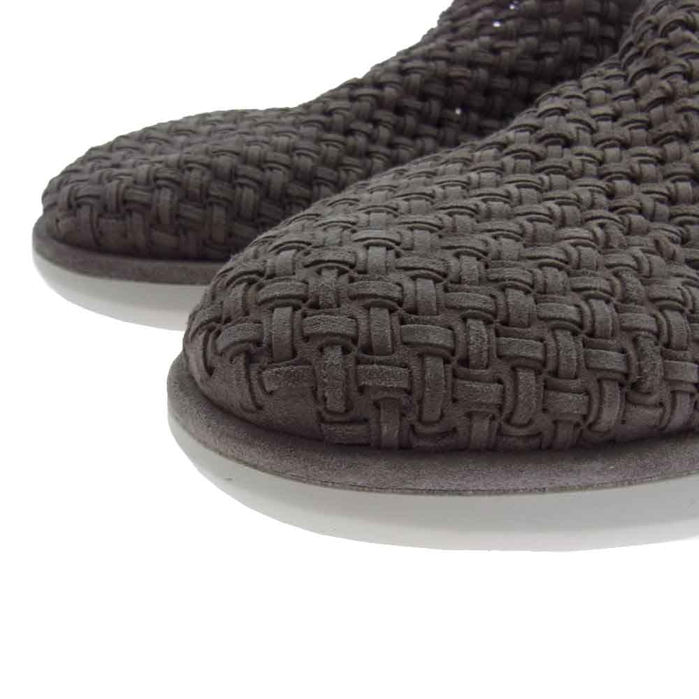 GIORGIO ARMANI ジョルジオアルマーニ 編み込み メッシュ レザー ローカット シューズ スニーカー チャコール系【中古】