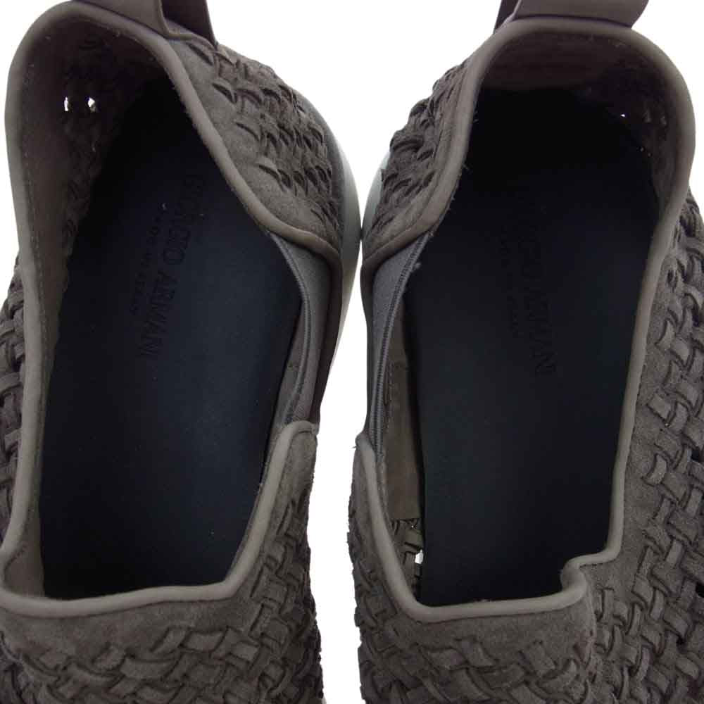 GIORGIO ARMANI ジョルジオアルマーニ 編み込み メッシュ レザー ローカット シューズ スニーカー チャコール系【中古】