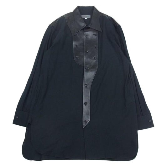 Yohji Yamamoto POUR HOMME ヨウジヤマモトプールオム 22AW HE-B63-834 Look7 シープレザー ブザム切り替えブラウス シルク混 長袖 シャツ ブラック系 3【美品】【中古】