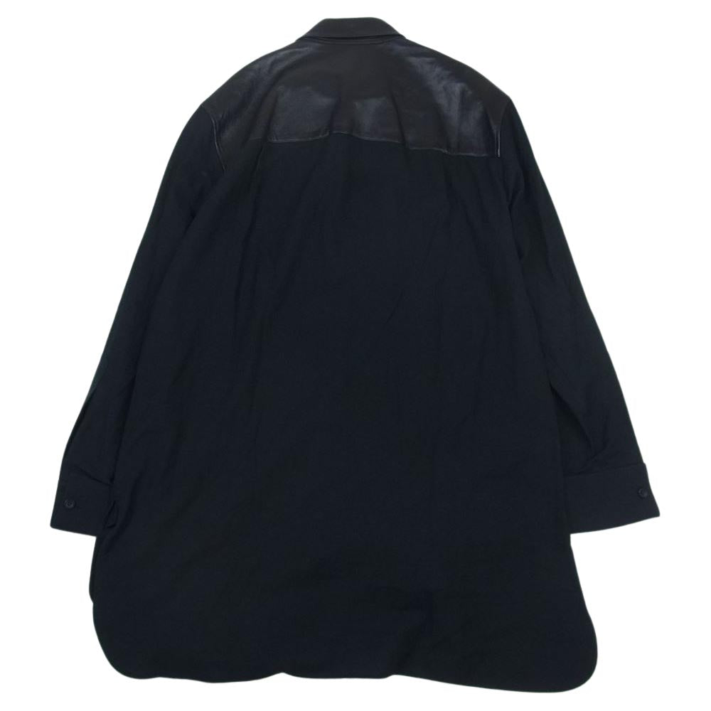 Yohji Yamamoto POUR HOMME ヨウジヤマモトプールオム 22AW HE-B63-834 Look7 シープレザー ブザム切り替えブラウス シルク混 長袖 シャツ ブラック系 3【美品】【中古】