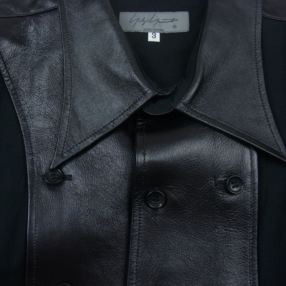 Yohji Yamamoto POUR HOMME ヨウジヤマモトプールオム 22AW HE-B63-834 Look7 シープレザー ブザム切り替えブラウス シルク混 長袖 シャツ ブラック系 3【美品】【中古】