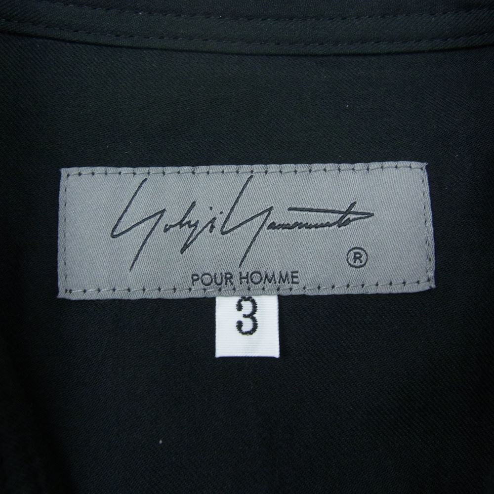 Yohji Yamamoto POUR HOMME ヨウジヤマモトプールオム 22AW HE-B63-834 Look7 シープレザー ブザム切り替えブラウス シルク混 長袖 シャツ ブラック系 3【美品】【中古】