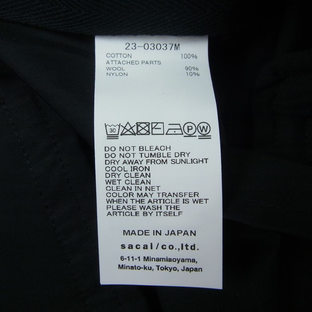 Sacai サカイ 23SS 23-03037M Thomas Mason Cotton Poplin Jacket トーマスメイソン コットンポプリン ドッキング シャツ ジャケット ブラック系 3【美品】【中古】