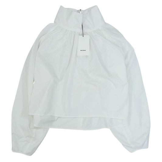 ミースロエ MWFT224059 ギャザー スタンドカラー ショート ブラウス 長袖 シャツ ホワイト系 F【極上美品】【中古】