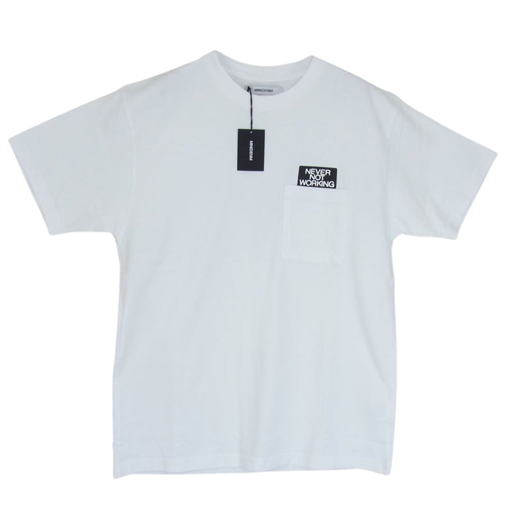 MINEDENIM マインデニム 2208-6002 NEVER NOT WORKING Crewneck T-SH プリント クルーネック 半袖 ポケット Tシャツ ホワイト系 M【新古品】【未使用】【中古】