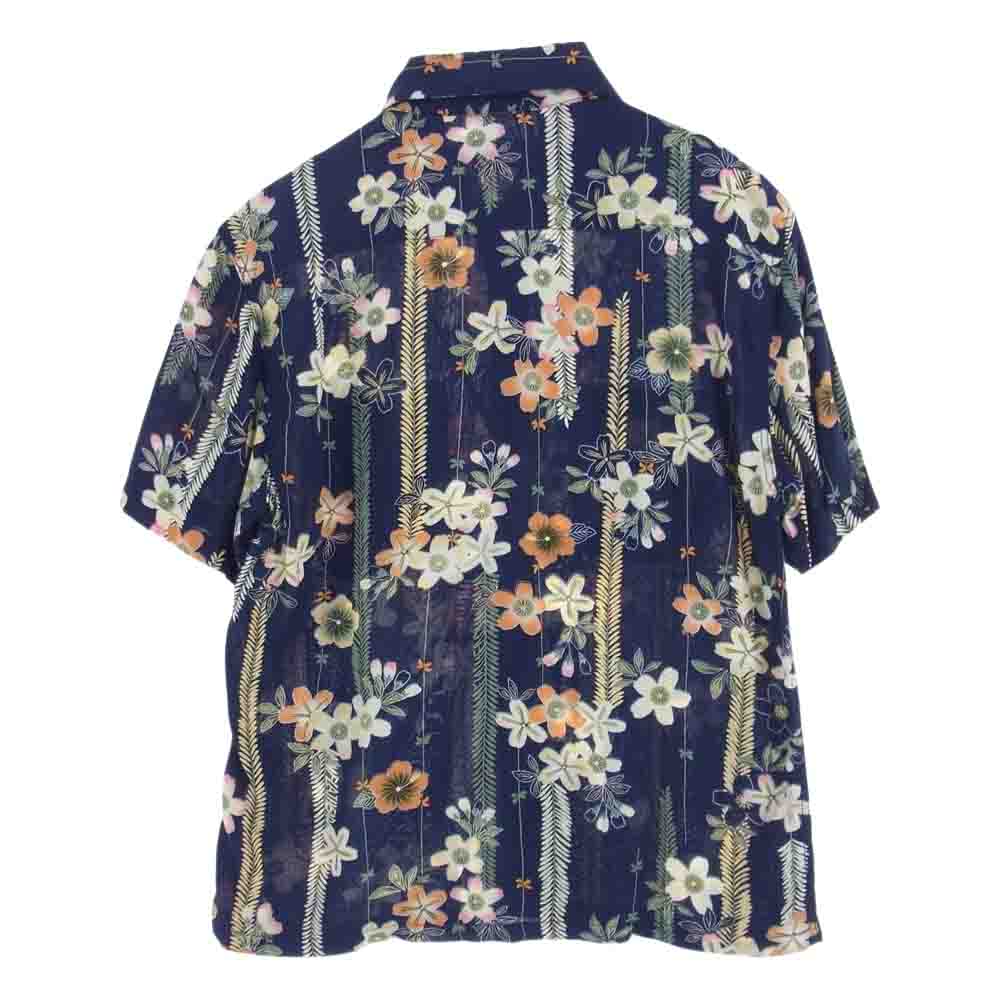 THE FLAT HEAD ザフラットヘッド アロハ レーション フラワー 半袖 シャツ ネイビー系 イエロー系 36【中古】