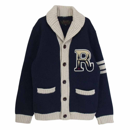 THE FLAT HEAD ザフラットヘッド R.J.B Rワッペン ウール カウチン カーディガン ネイビー系 36【中古】