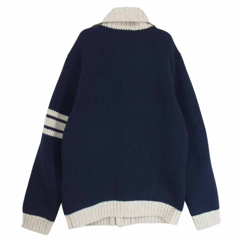 THE FLAT HEAD ザフラットヘッド R.J.B Rワッペン ウール カウチン カーディガン ネイビー系 36【中古】