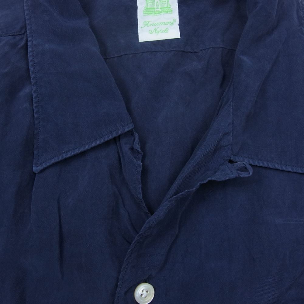 Finamore レーヨン 半袖 オープンカラー 開襟 シャツ ネイビー ネイビー系 M【中古】
