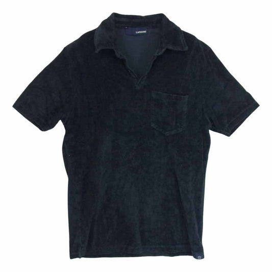 LARDINI ラルディーニ イタリア製 パイルコットン 半袖 スキッパー ポロシャツ ブラック系 48【中古】
