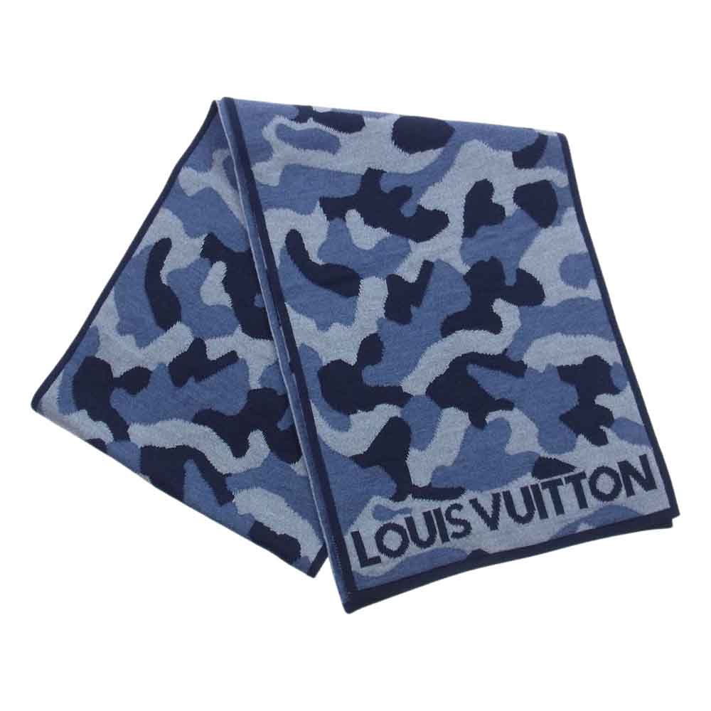 LOUIS VUITTON ルイ・ヴィトン M71639 エシャルプ ミリタリー カモ ウール マフラー ブルー系【中古】