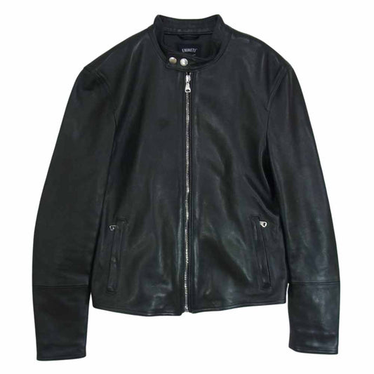 エンメティ GIAPPONE-078 干場義雅 別注モデル イタリア製 H UOMO アッカ ウォモ ラムスキン レザー シングル ライダース ジャケット ブラック系 46【中古】