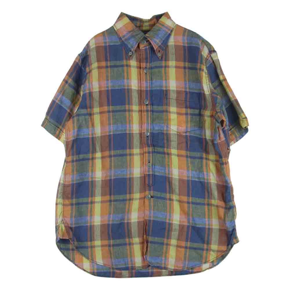 CUSHMAN クッシュマン 25428 CHECK SHIRT 半袖 シャツ L - 100 オレンジ系 ブルー系【中古】