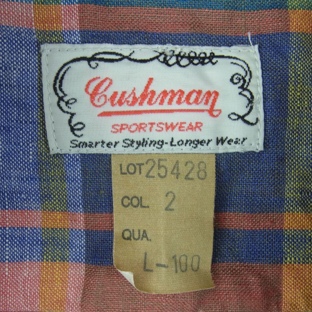 CUSHMAN クッシュマン 25428 CHECK SHIRT 半袖 シャツ L - 100 オレンジ系 ブルー系【中古】