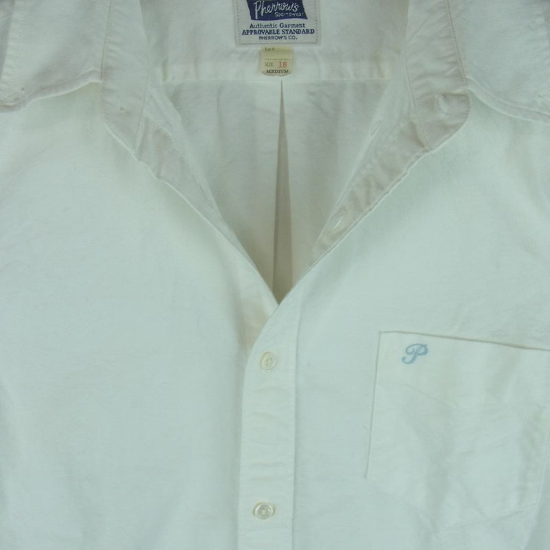 Pherrow's フェローズ ボタンダウン BDシャツ オックスフォード コットン 綿 ワークシャツ 長袖 マチ付 ホワイト系 M 15【中古】