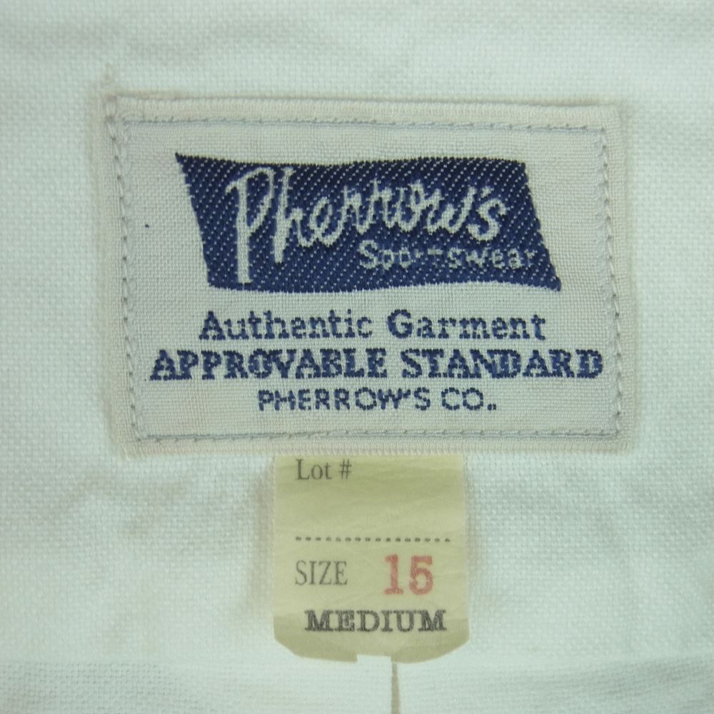 Pherrow's フェローズ ボタンダウン BDシャツ オックスフォード コットン 綿 ワークシャツ 長袖 マチ付 ホワイト系 M 15【中古】